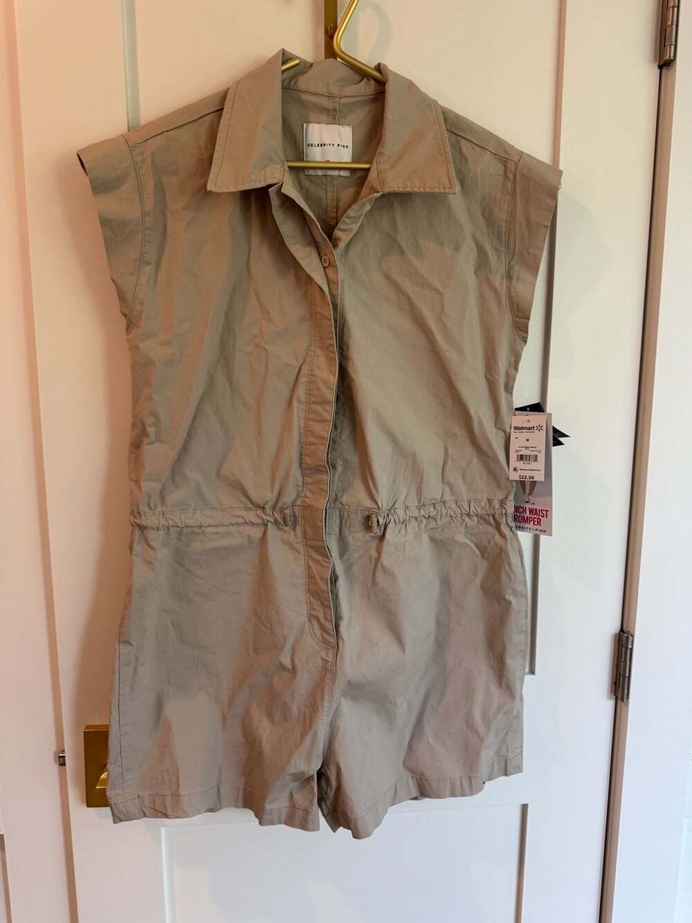 Celebrity Pink Cinch Waist Bungee Romper Beige Medium